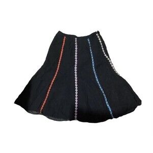 Anthropologie Skirt Womens 4 Black Floral Rainbow Stripe Boho Maxi Festival